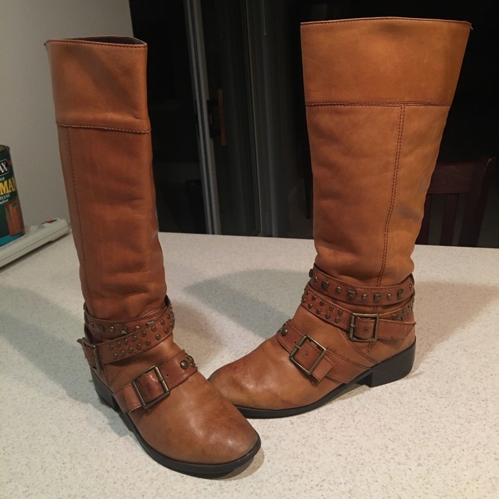 Aldo gen. Leather buckle boots sz7 cognac